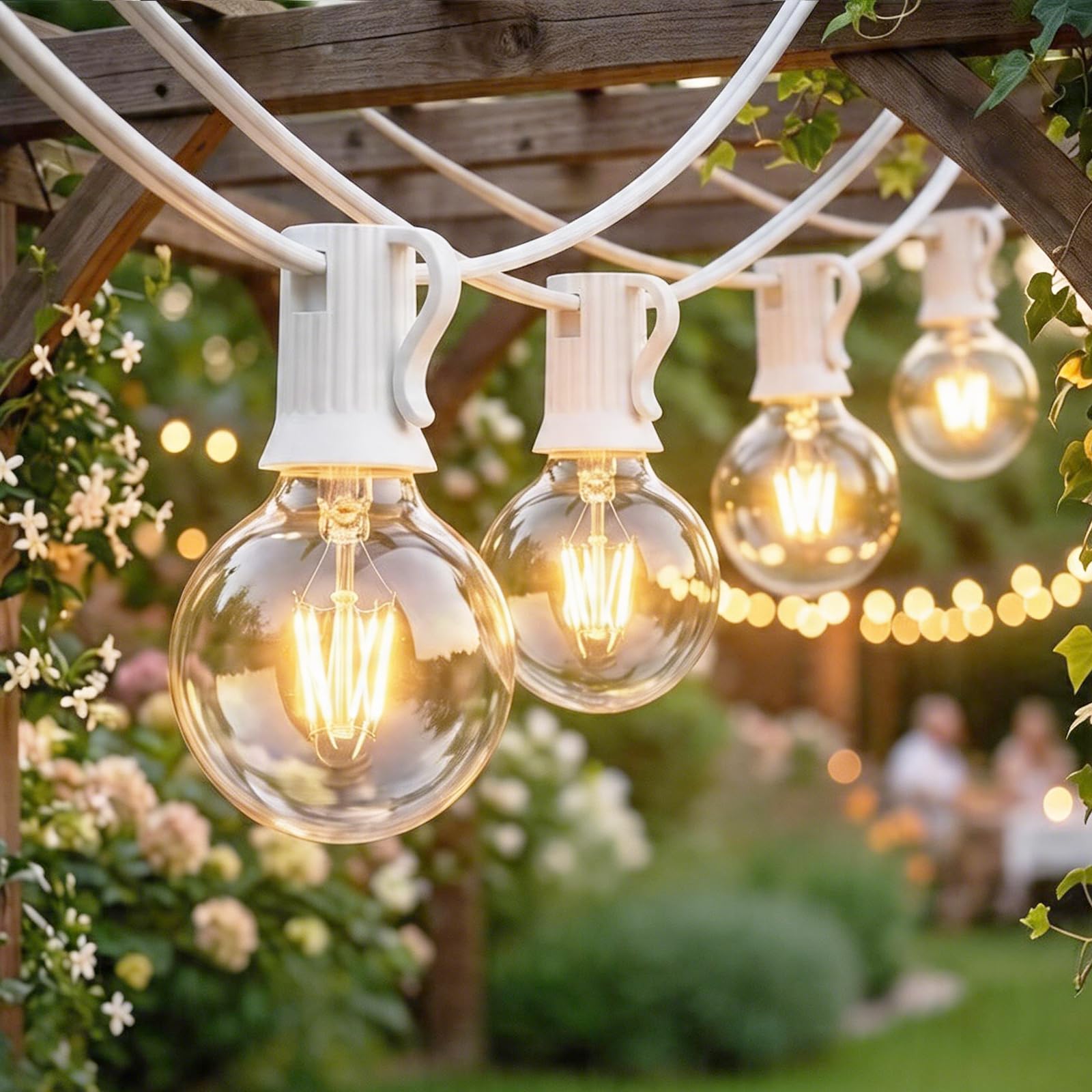Afirst Lichterkette für den Außenbereich, 15 m mit 53 kugelförmigen Glühbirnen, UL-Zertifizierung, wetterfest, hängende Lichter für Garten/Hinterhof, Party/Hochzeit, weiße Kordel