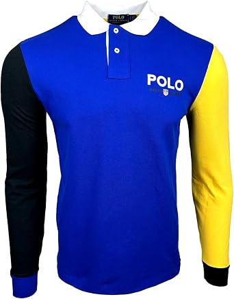 POLO RALPH LAUREN Classic Fit Colorblock Long Sleeve Mesh Polo Shirt Large, Royal MU