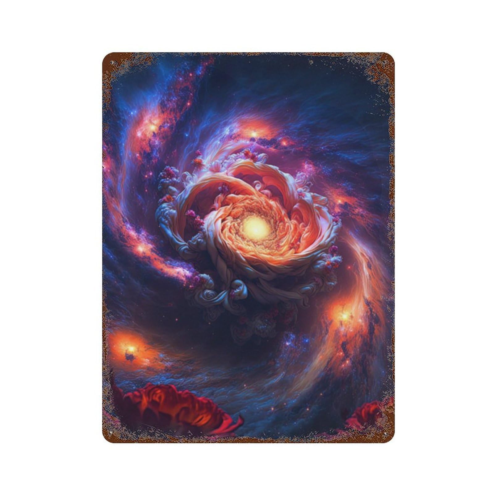 Decorative Tin Sign with Cosmic Flower Bloom Design 15.7"x11.8", for Farmhouse, Kitchen And Entryway Decor, Old School Wall Decor