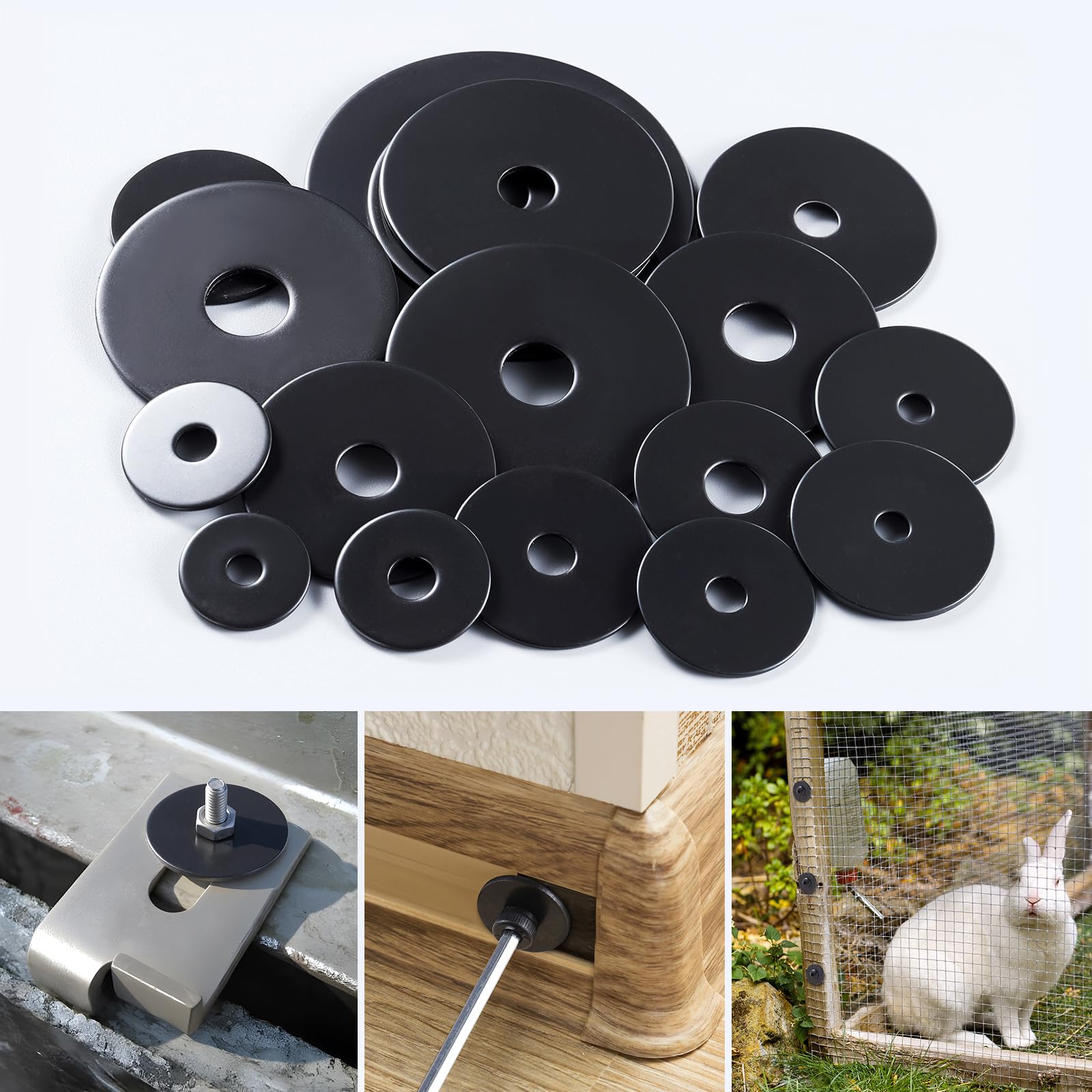 SVLING 25PCS 3/8" x1-1/2 Fender Washers, Black Oxide 304 Stainless Steel 18-8, 3/8" ID x 1-1/2" OD Hardware Flat Washers for Screws Bolts — view 7