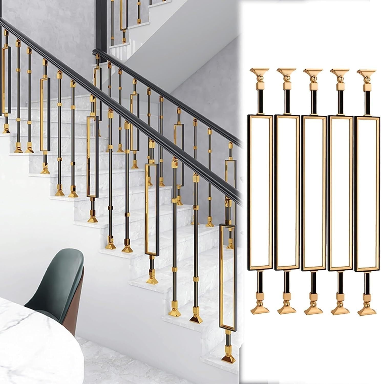 Rampe d'escalier en aluminium de type rectangle et design creux (Pack de 5)