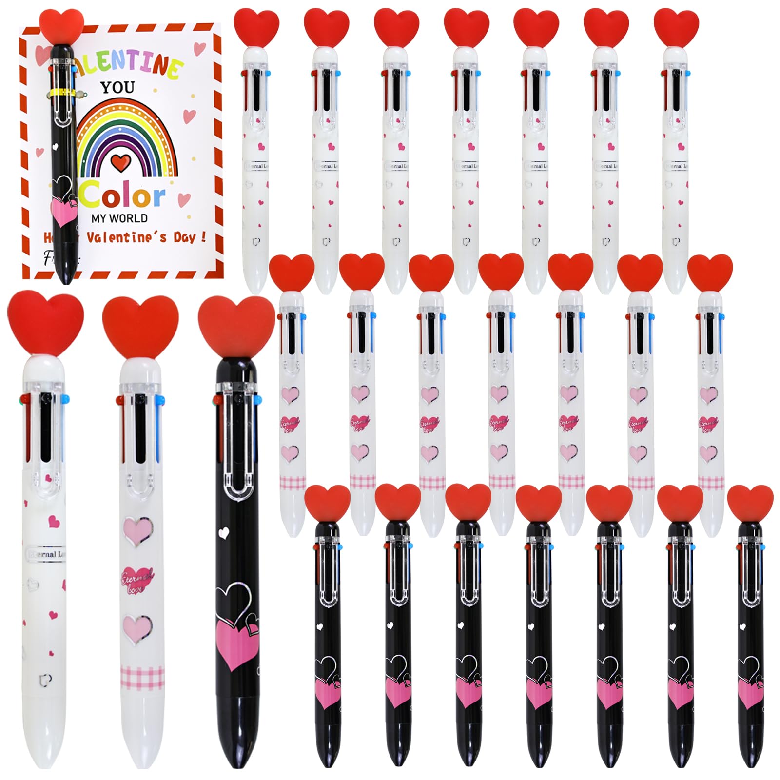 Bolígrafos con forma de corazón multicolor de 6 colores en 1 con tarjetas para regalar a granel 8
