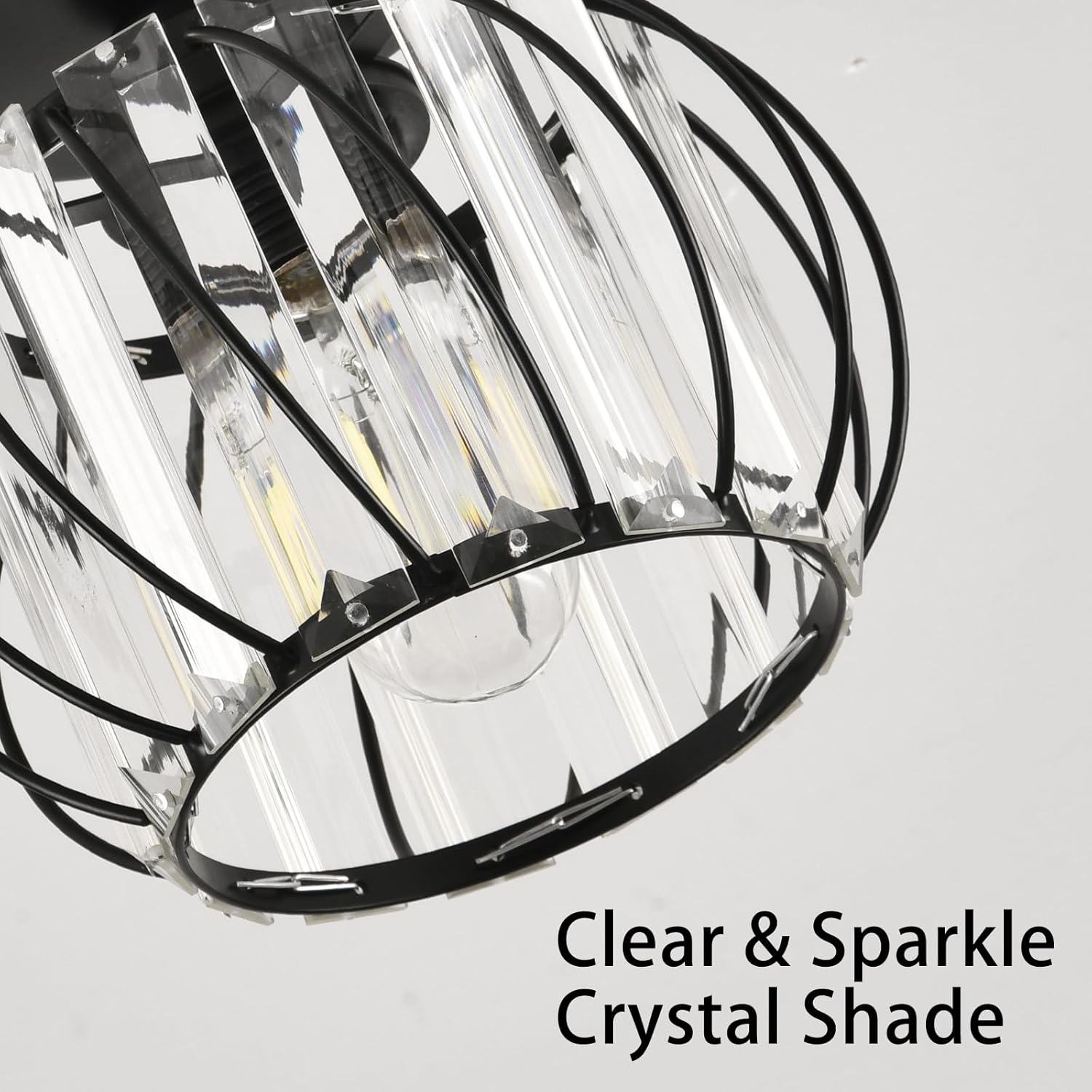 Crystal Ceiling Light - Black Crystal Chandelier for Kitchen, Hallway, Entrance, Balcony, Dining, Living, Bar, Farmhouse