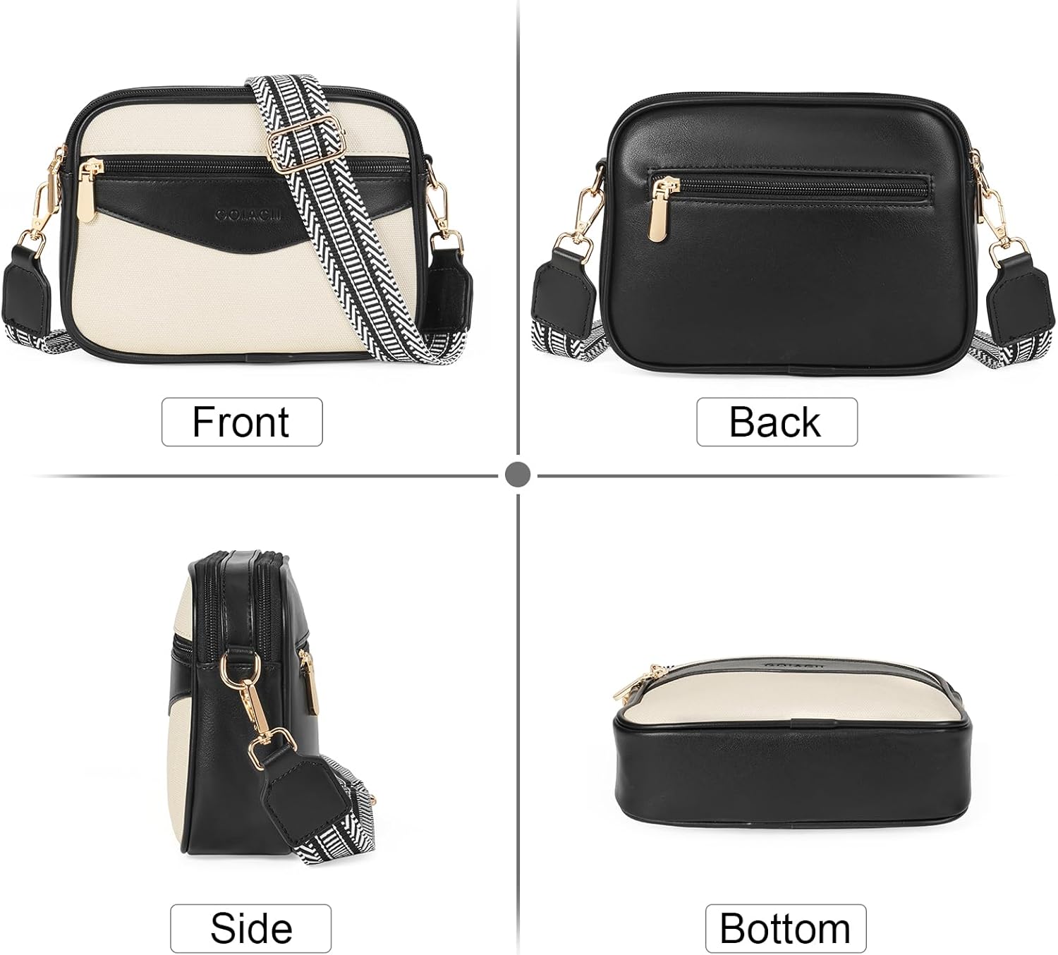 GOIACII Crossbody Bags 6-Pockets Purses for Women Vegan Leather Purses Small Shoulder Handbags with Wide Strap - Image 6