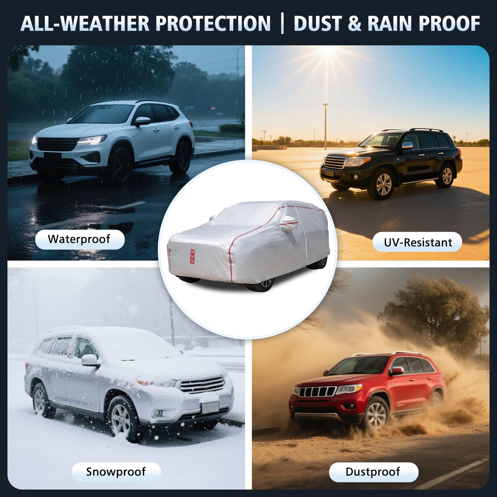 Ngwytong SUV Car Cover 360 Underbody Wrap Design All-Weather Waterproof Car Cover Suitable for SUV Vehicle Body Length — view 6