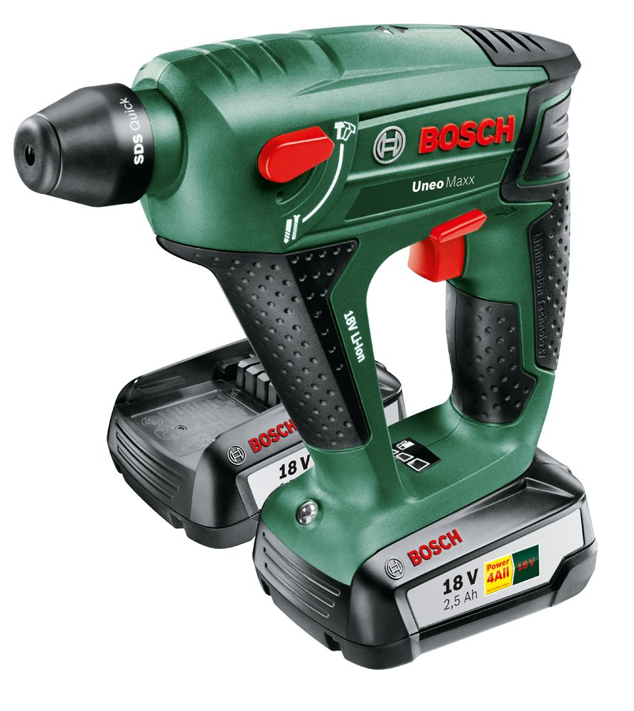 Bosch Uneo Maxx, perforateur sans fil 18 V, coffret 2 batteries, vert