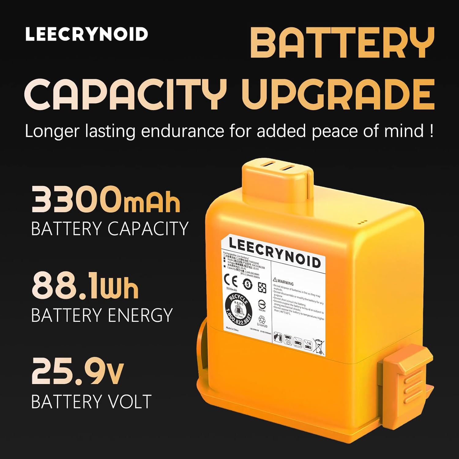 (New Upgraded) 3300mAh 25.5V Replacement Battery for LG Cord Zero A9, A9K-CORE, A9MAX, A9T-Ultra, A9S, A9K PRO, A9N, A9M, A9MULTI, A958, A958SA, A9 Plus Vacuums
