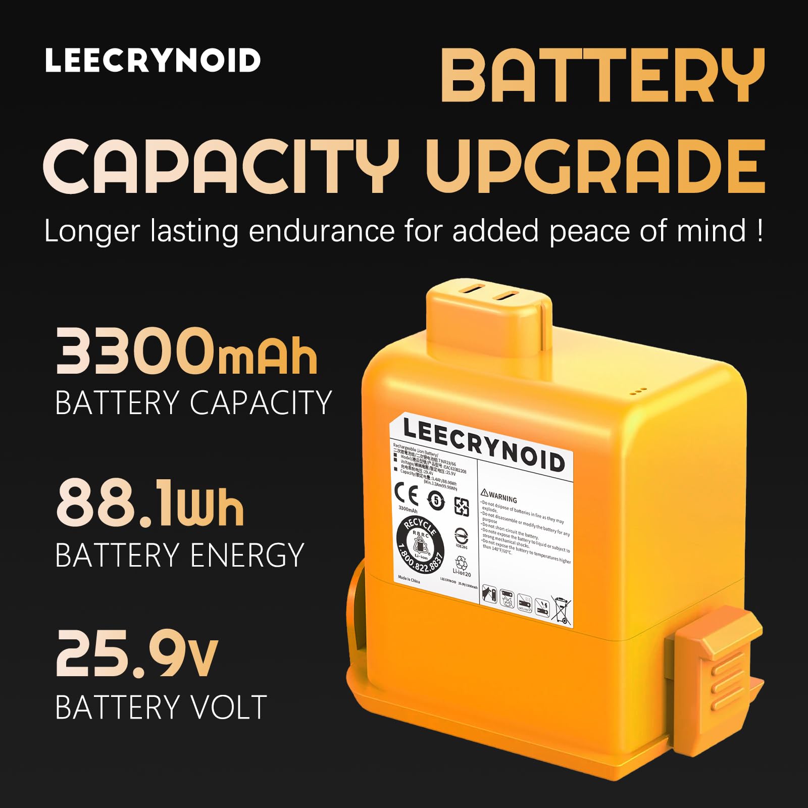 LeeCrynoid (New Upgraded) 3300mAh 25.5V Replacement Battery for LG Cord Zero A9, A9K-CORE, A9MAX, A9T-Ultra, A9S, A9K PRO, A9N, A9M, A9MULTI, A958, A958SA, A9 Plus Vacuums