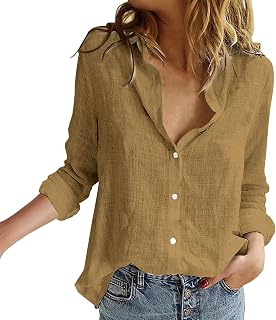 Women’s Long Sleeve Button Down Shirts Fashion Women's Loose Button Solid Lapel Long Sleeves T-Shirt Blouse Tops