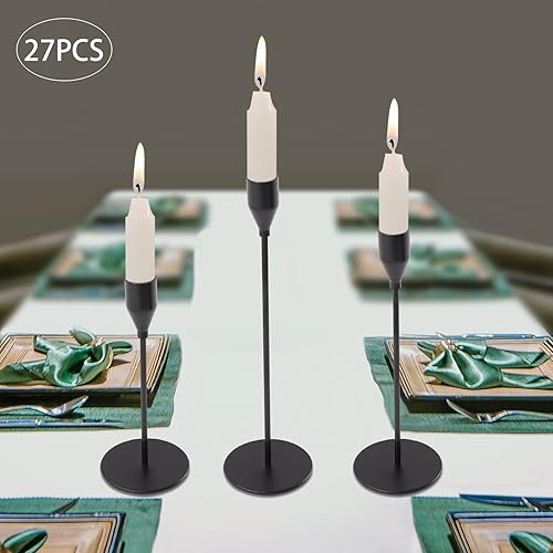 Miniatura 5 de Paquete de 27 portavelas negras 9 juegos de portavelas cónicos soporte largo para candelabros decoración de centro de mesa para el hogar boda