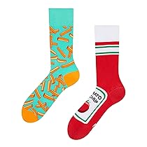Dedoles Calzini Unisex Donna Uomo & Bambini Calze Cotone con tanti Design divertenti sinistra destra diversi, colore: Rosso, disegno: Patatine fritte e Ketchup, taglia: 39-42