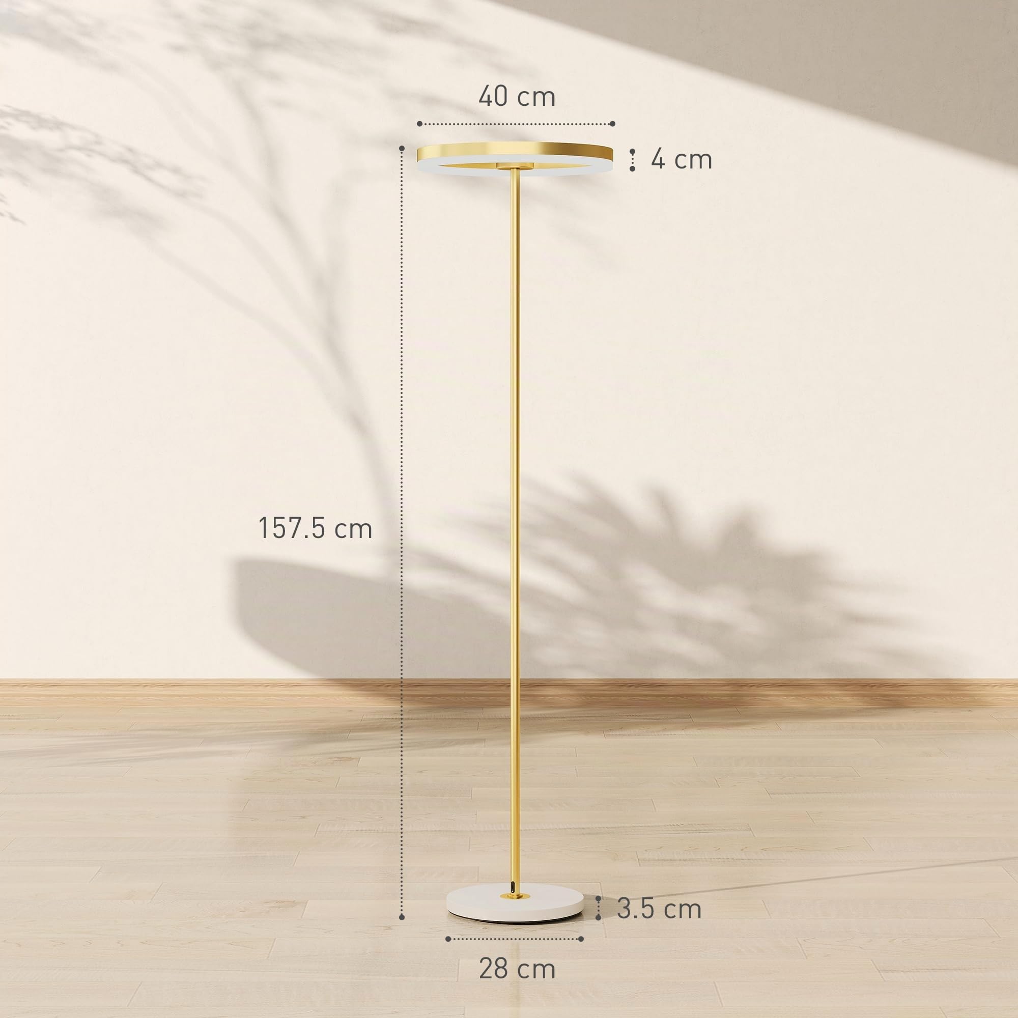 HOMCOM Lampada da Terra Moderna Luce LED Dimmerabile 3 Luminosità Oro | Lampada a Piantana, Paralume in Acrilico, Interruttore a Pedale, per Camera da Letto e Soggiorno