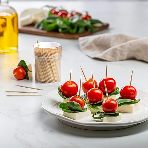 Miniatura 3 de Comfy Package [1500 unidades] Palillos de dientes de bambú de madera, palillos redondos de doble punta de madera, palillos de dientes para