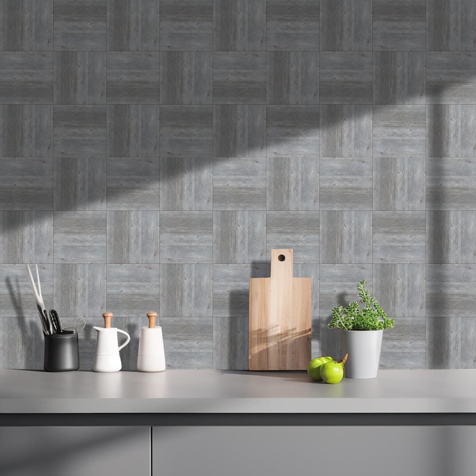 Stick on Tiles Wood Grain Gray Tile Stickers for Bathroom Kitchen Backsplash Waterproof Tile Covers for Fireplace Surround Cabinet Furniture Stick on Kitchen Tiles 10x10 cm/10 pcs