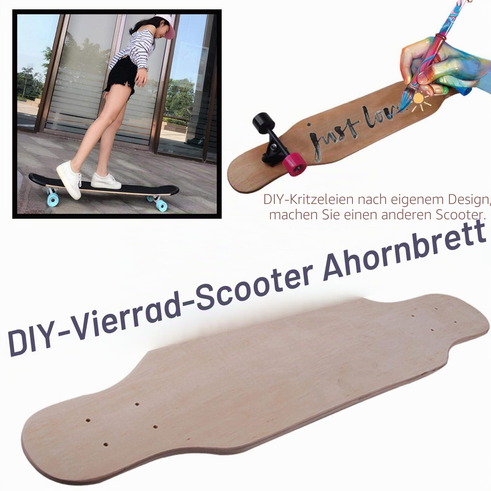 windyday Blank Skateboard Deck 9 -Layer Graffiti langes Concave Skateboards Cruiser Deck Skateboard Kinder Tragfähigkeit: 100 kg 80 x 20x1cm