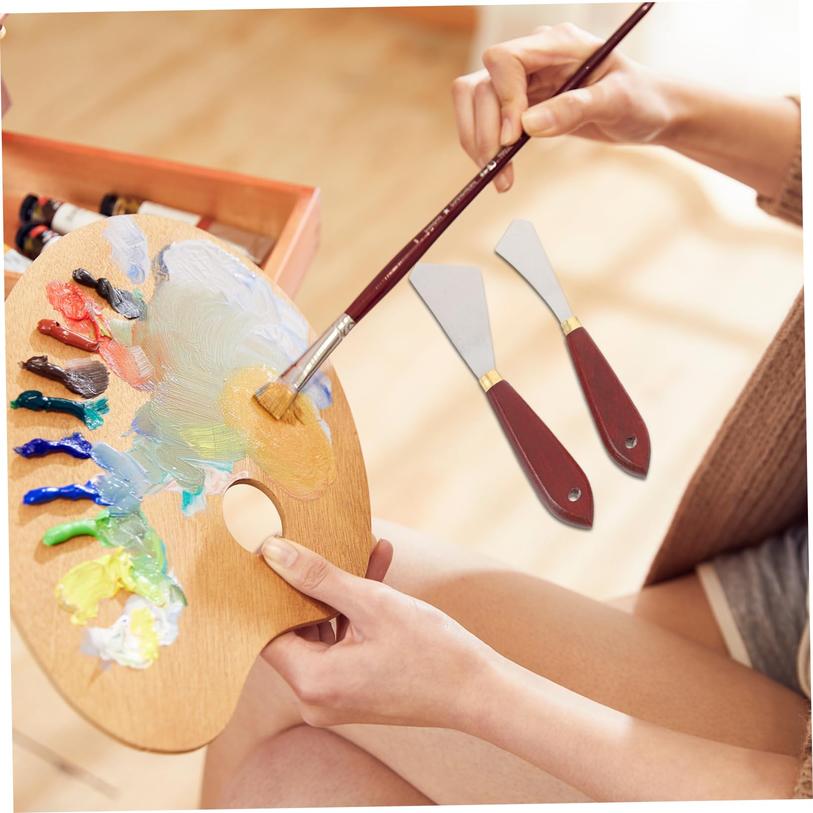 TEHAUX 12pièces Set De Spatules Acier Inoxydable pour Mélange De Peinture Outils De Peinture Ergonomiques avec Poignée Idéales pour Mélanger Pigments