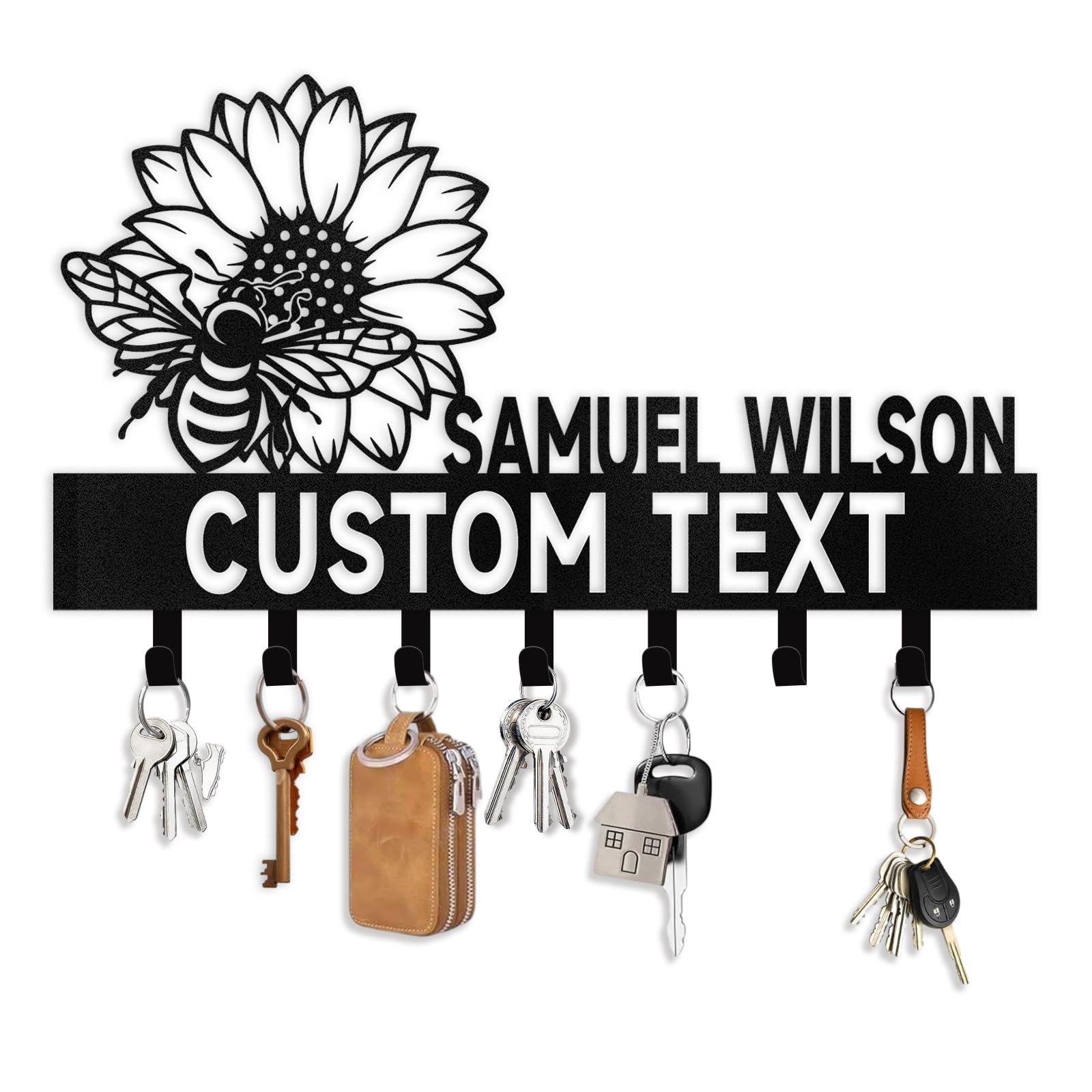 Dyoart Personalized Key Holder Wall Mounted | Bee Flower Decorative Organizer | Wall Hanging Rack for Living Room, Entryway, Front Door