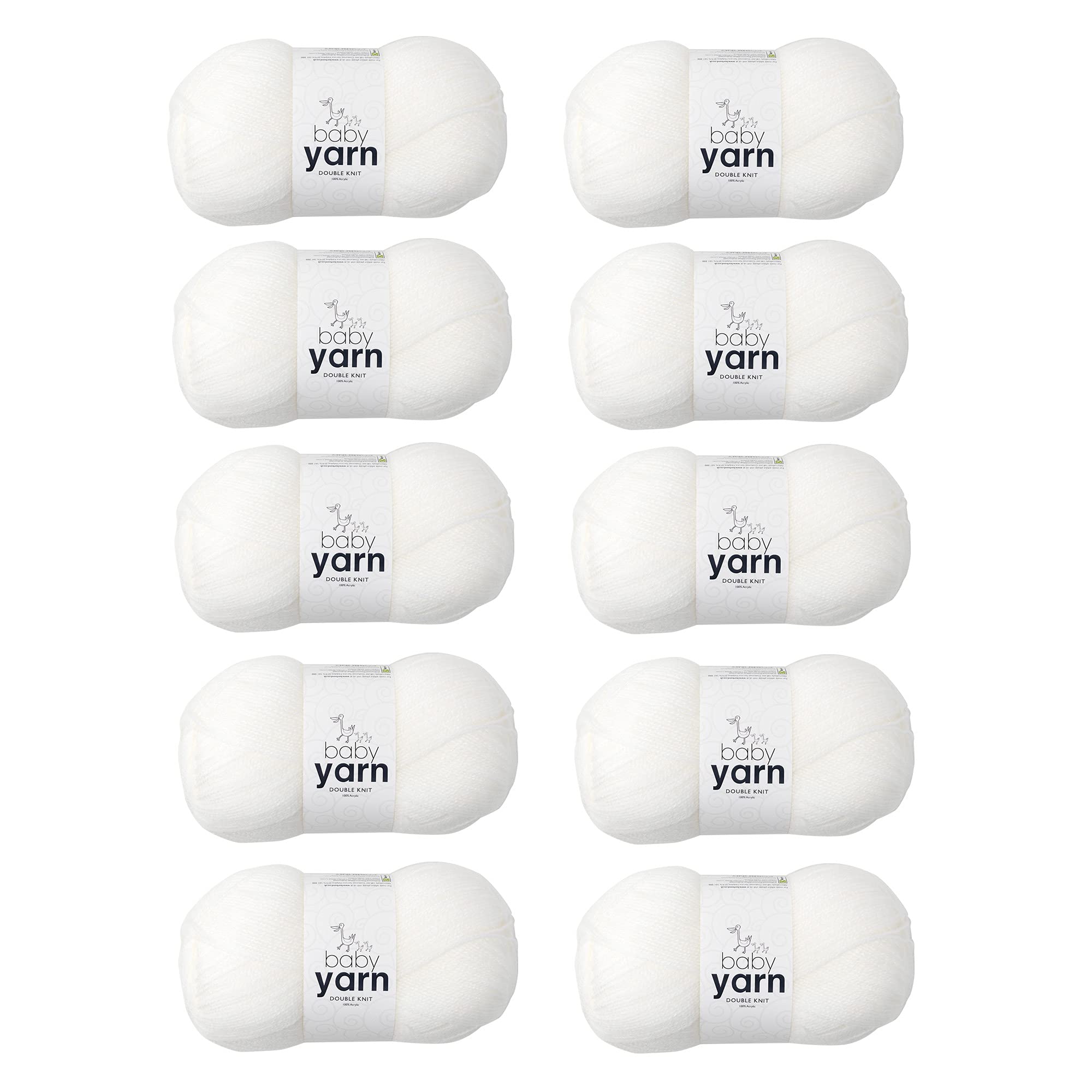 KORBONDBaby Yarn Bulk Pack Bundle (White) — Contains 10 x 100g Skeins of DK Acrylic Yarn — Lightweight, Hypoallergenic & Durable Yarn (1000g/2900m Total)