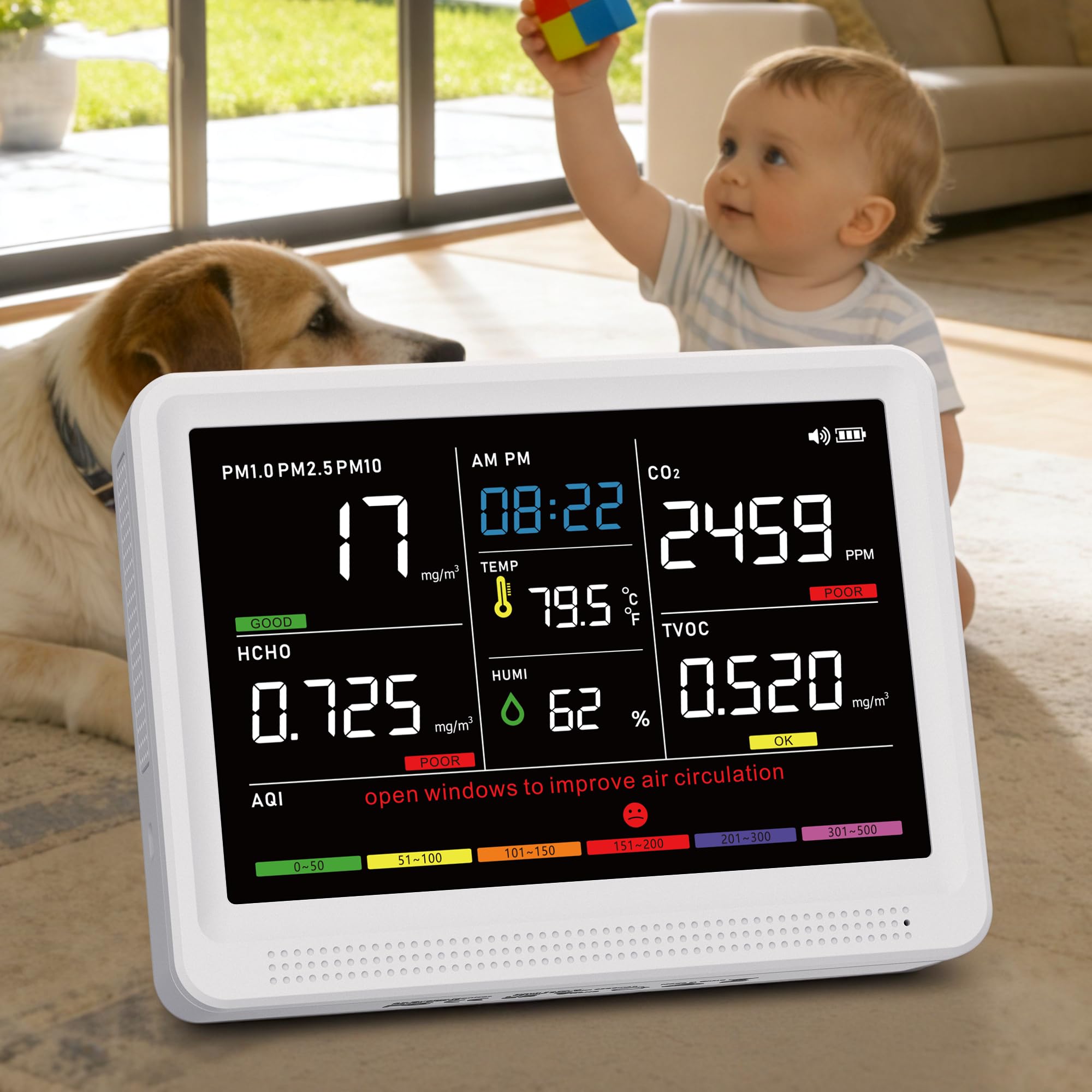 16 in 1 Air Quality Monitor Indoor 15Hrs Battery Real-Time CO2