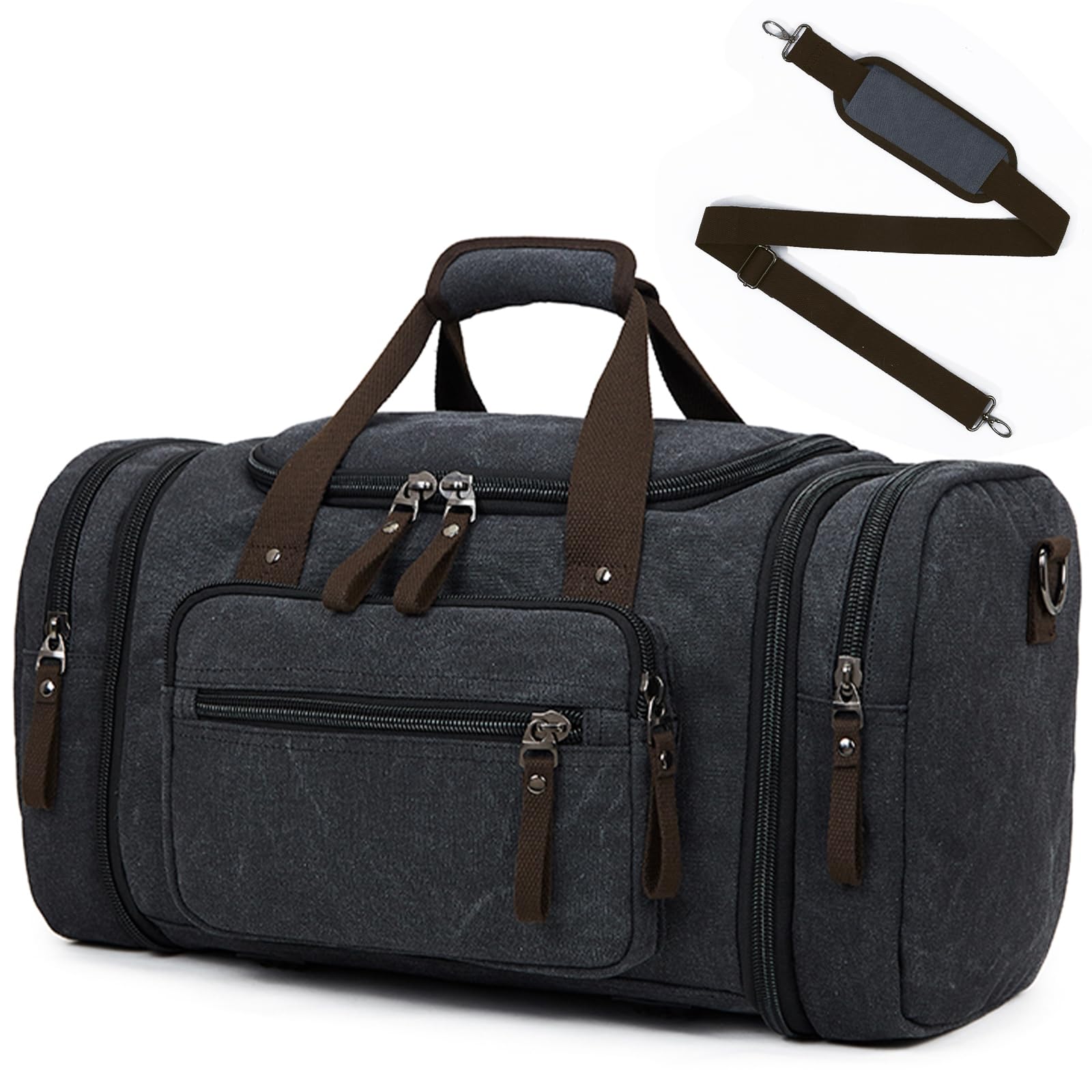 Bolsa de Viaje Expandible, 35-40L Bolsa de Viaje la Lona con Bolsillo múltiple, Grande Retro Weekender Bolsa de Deporte para Hombre, Negro