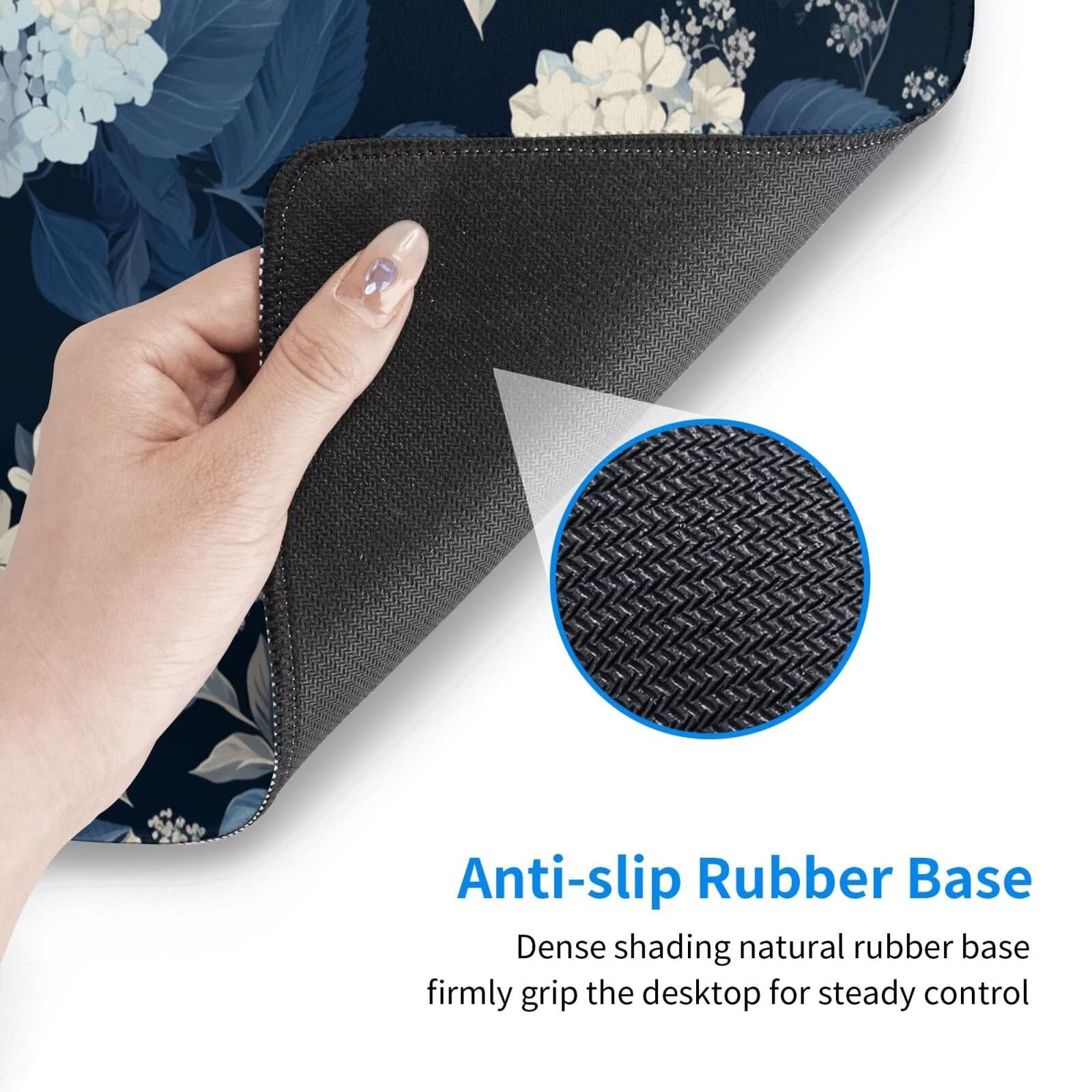 Gaming Mauspad XXL 1200x600x3mm Mousepad Verlängertes Groß Mauspad Schreibtischauflage,Genähte Kanten rutschfeste Gummibasis,Verbessert Präzision Geschwindigkeit Office Blumen Blaue Blätter L-2706