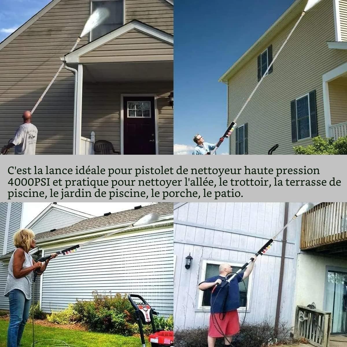 Barres d'extension pour nettoyeur haute pression, 4000PSI Pointes de Lance de Remplacement télescopiques Outils de Nettoyage pour Le Lavage des fenêtres de Toit