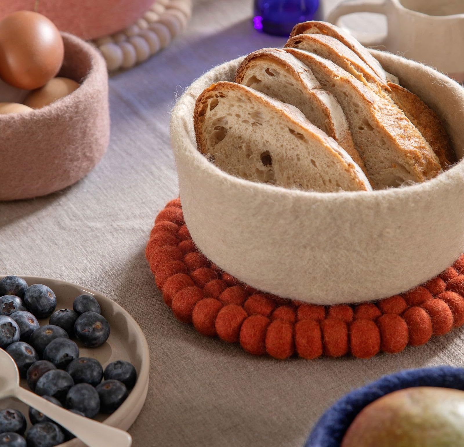 Gry & Sif Handgemacht & Fairtrade-zertifiziert Stilvolles dänisches Design x Napali Kunsthandwerker | Filzschalen für Osterkorb, Frühstückskorb, Organizer aus Filz | Beige | 3er-Set