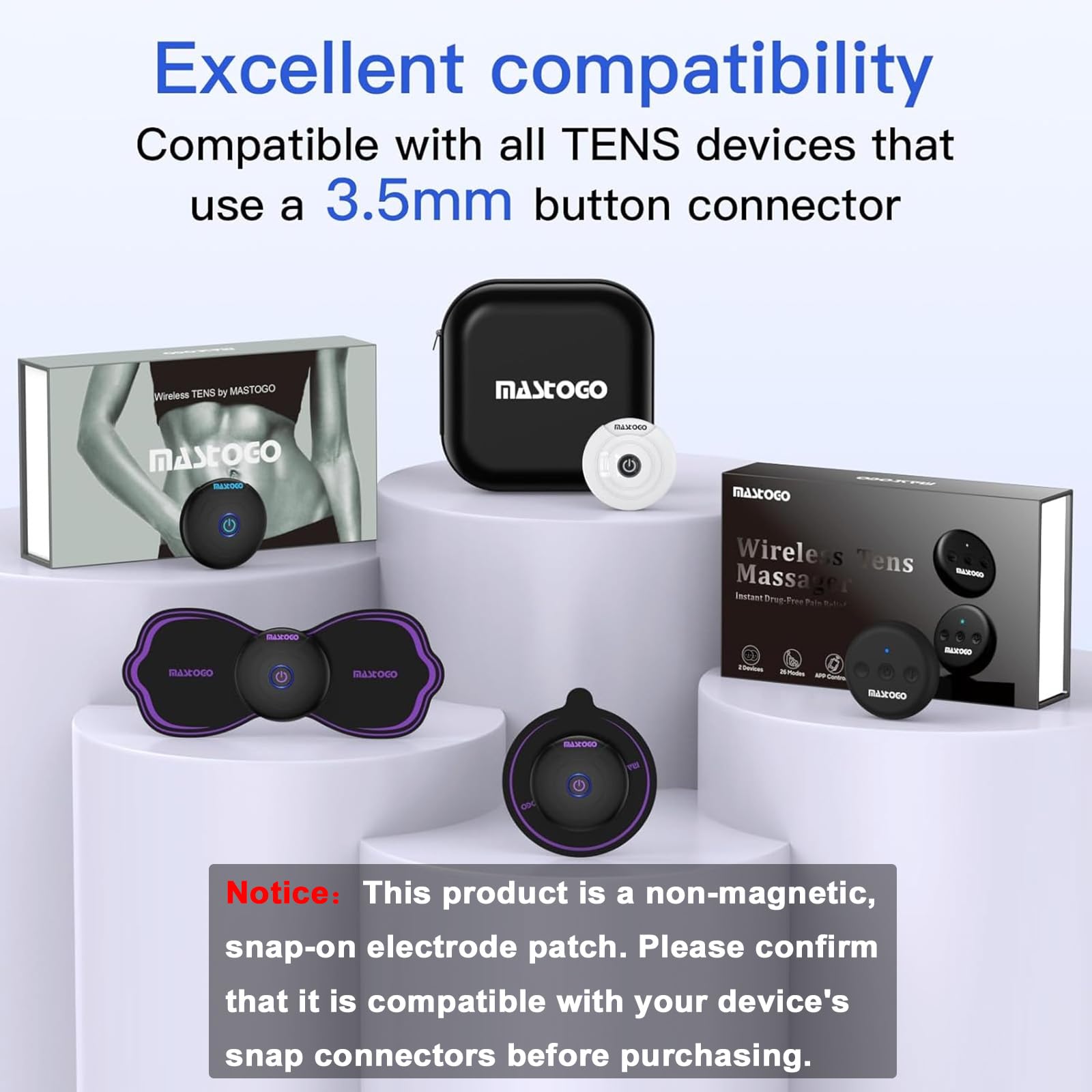 MASTOGO 8 Pcs Wireless TENS Unit Electrode Pads, with 3.5mm Snap Connector — Amazon image 6