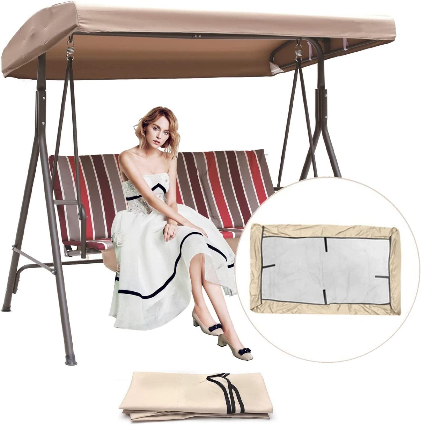 Housse balançoire 3 places 191x120cm bâche de rechange imperméable Oxford 210D pour toit de terrasse