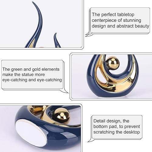 Miniatura 3 de LCCCK Estatuas abstractas de oro azul para decoración del hogar, acento moderno de escultura de cerámica, estatuas decorativas para sala de estar,