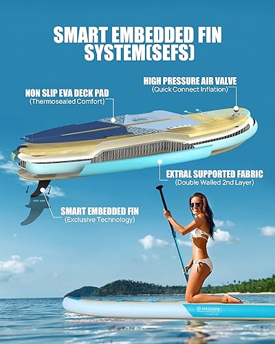 Miniatura 5 de Highpi Inflatable Stand Up Paddle Board 11'x33''x6''W Premium SUP Accessories, Backpack, Wide Stance, Surf Control, Non-Slip Deck, Leash, Paddle and