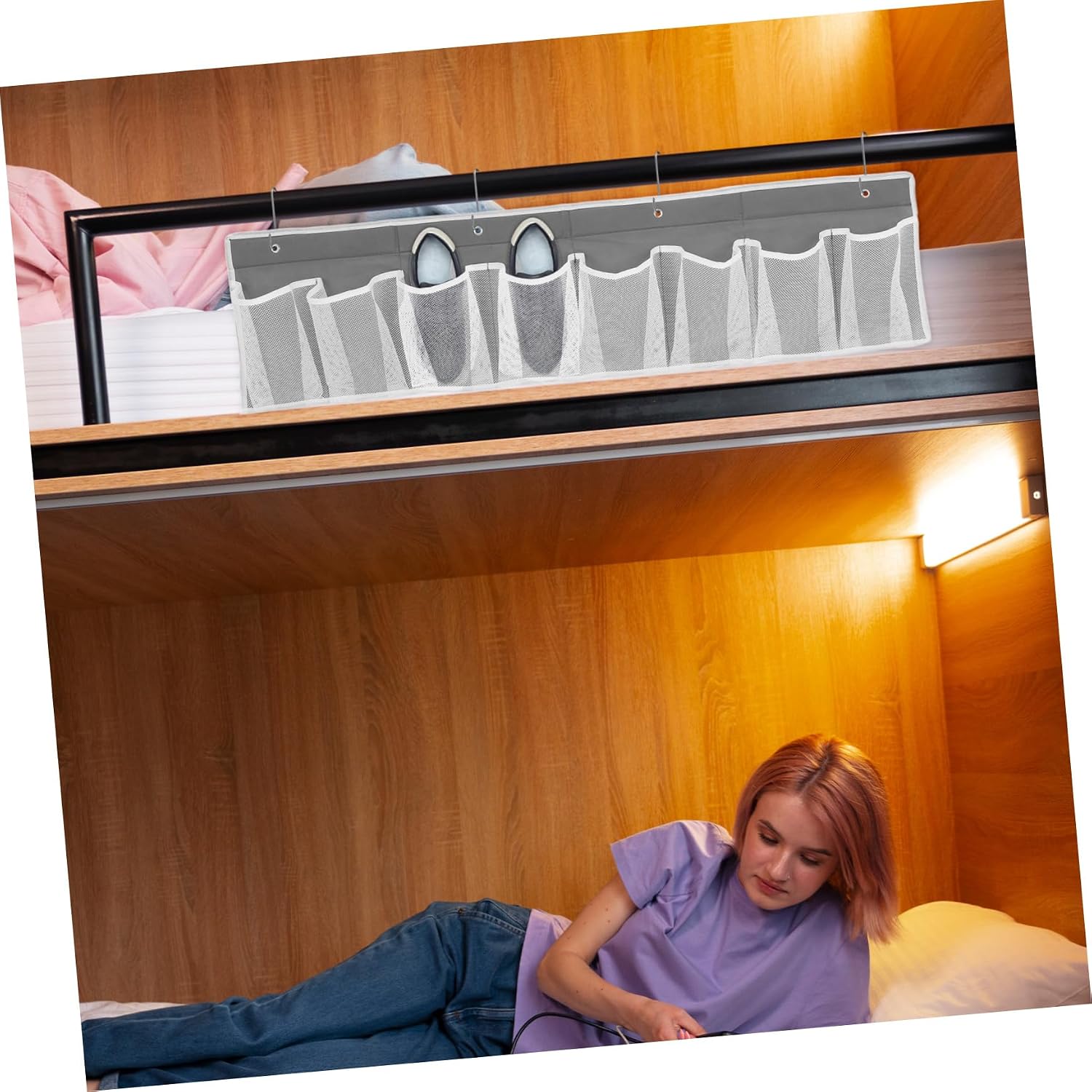Shoe Organizer for Bedside: Non Woven Fabric Mesh Storage Bag for Saving Multi Pocket Hanging Shoe Rack Travel Camping