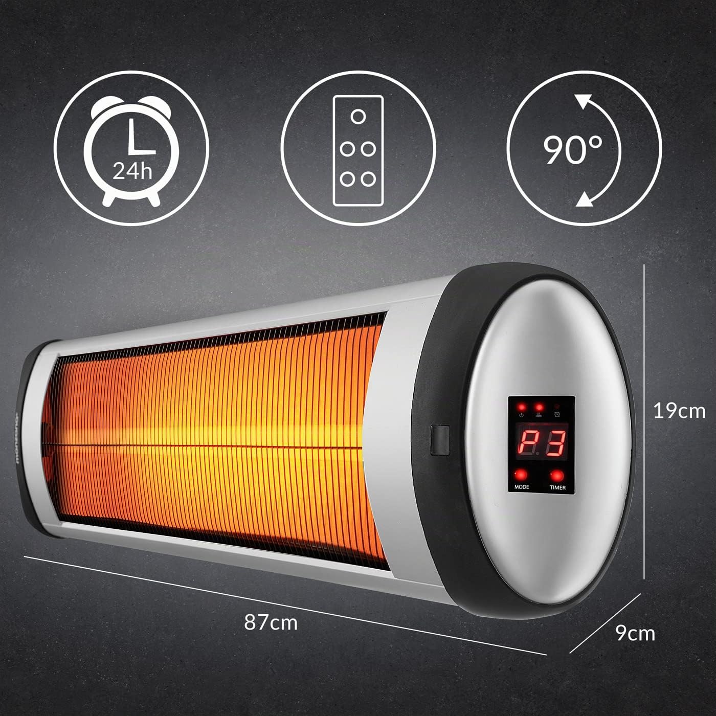 MONZANA® Calefactor por Infrarrojos Exterior Terraza 2500W 3 Temperaturas Estufa Mando a Distancia Temporizador