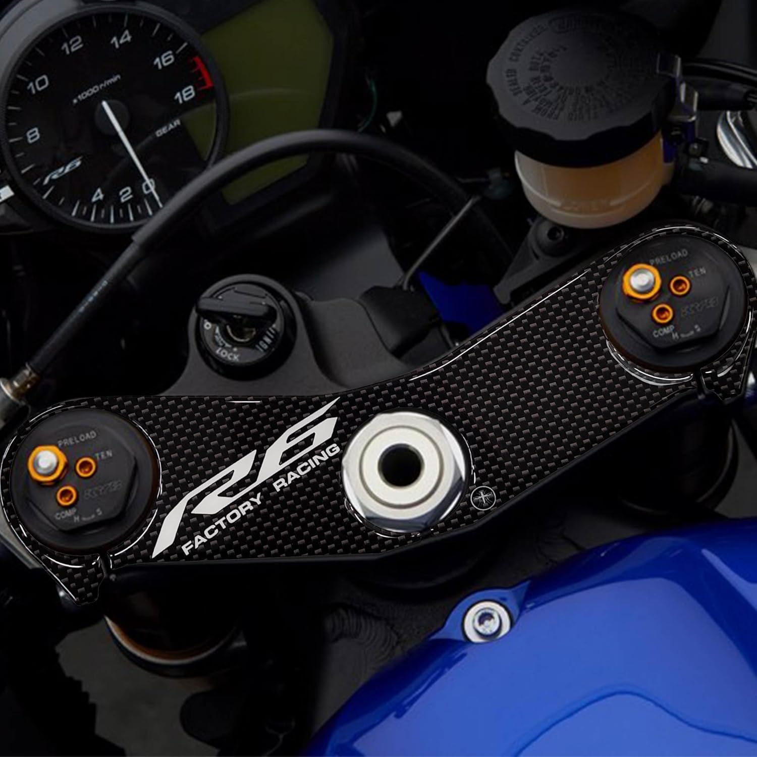 labelbike - 3D Sticker Motorcycle Steering Fork Plate Protection and Decoration in Resin Compatible with Yamaha R6 from 2017