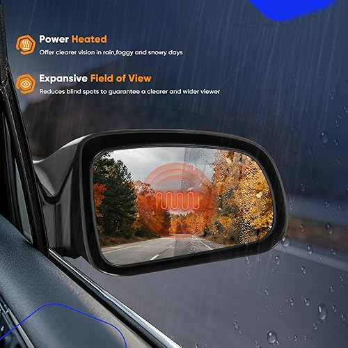 Miniatura 5 de ECCPP Espejos laterales del pasajero, espejos retrovisores del lado derecho, ajuste de potencia negra, retrovisor de puerta plegable manual