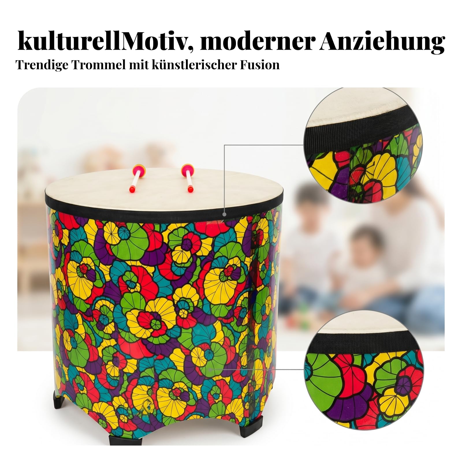 Holztrommel aus Holz Kindertrommel bunt Kinderinstrumente für Kinder, Dhd56a