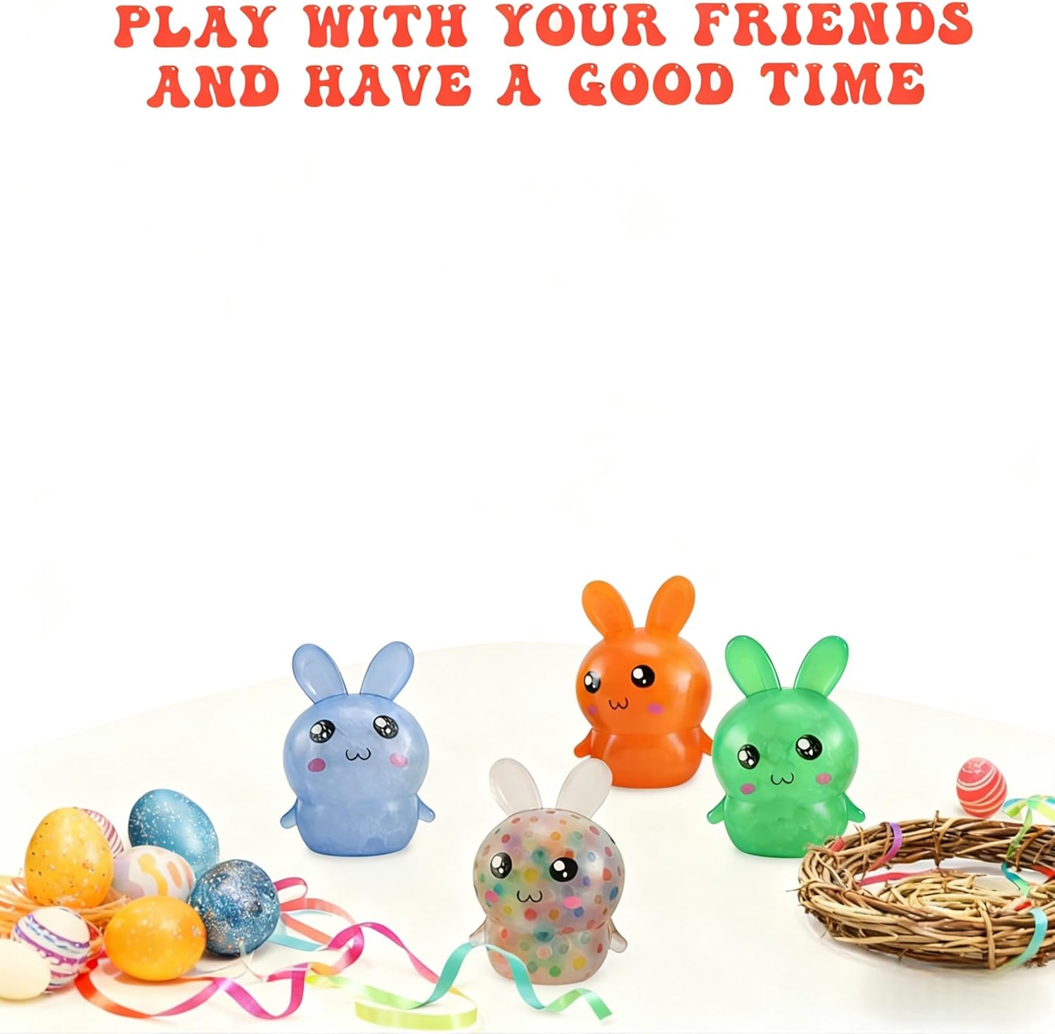 Easter Basket Stuffers,Easter Basket Essentials,4pcs Squishy Easter Bunny Stress Balls for Adults,Easter Stress Relief Fidget Balls,Easter Party Favors Easter Basket Ideas Gifts