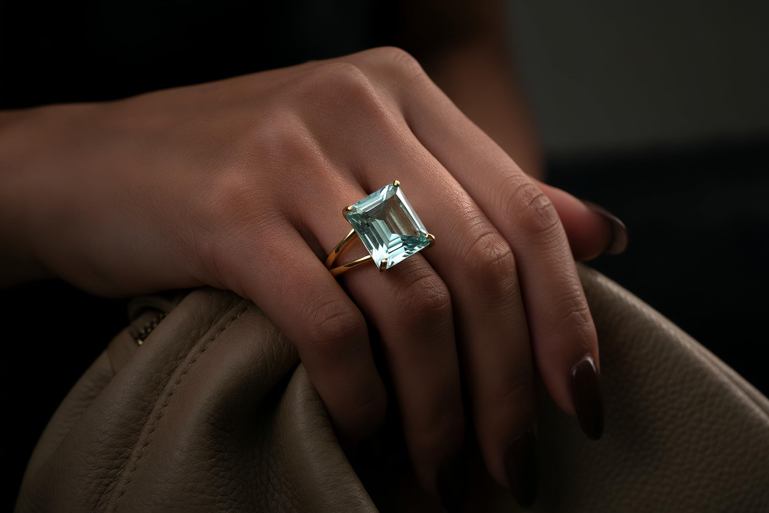 16x16MM Bague Topaze Bleue Carrée en Argent Sterling - Bagues d'Anniversaire, de Fiançailles, de Cocktail de Mode pour Femmes - Bague de Déclaration Artisanale