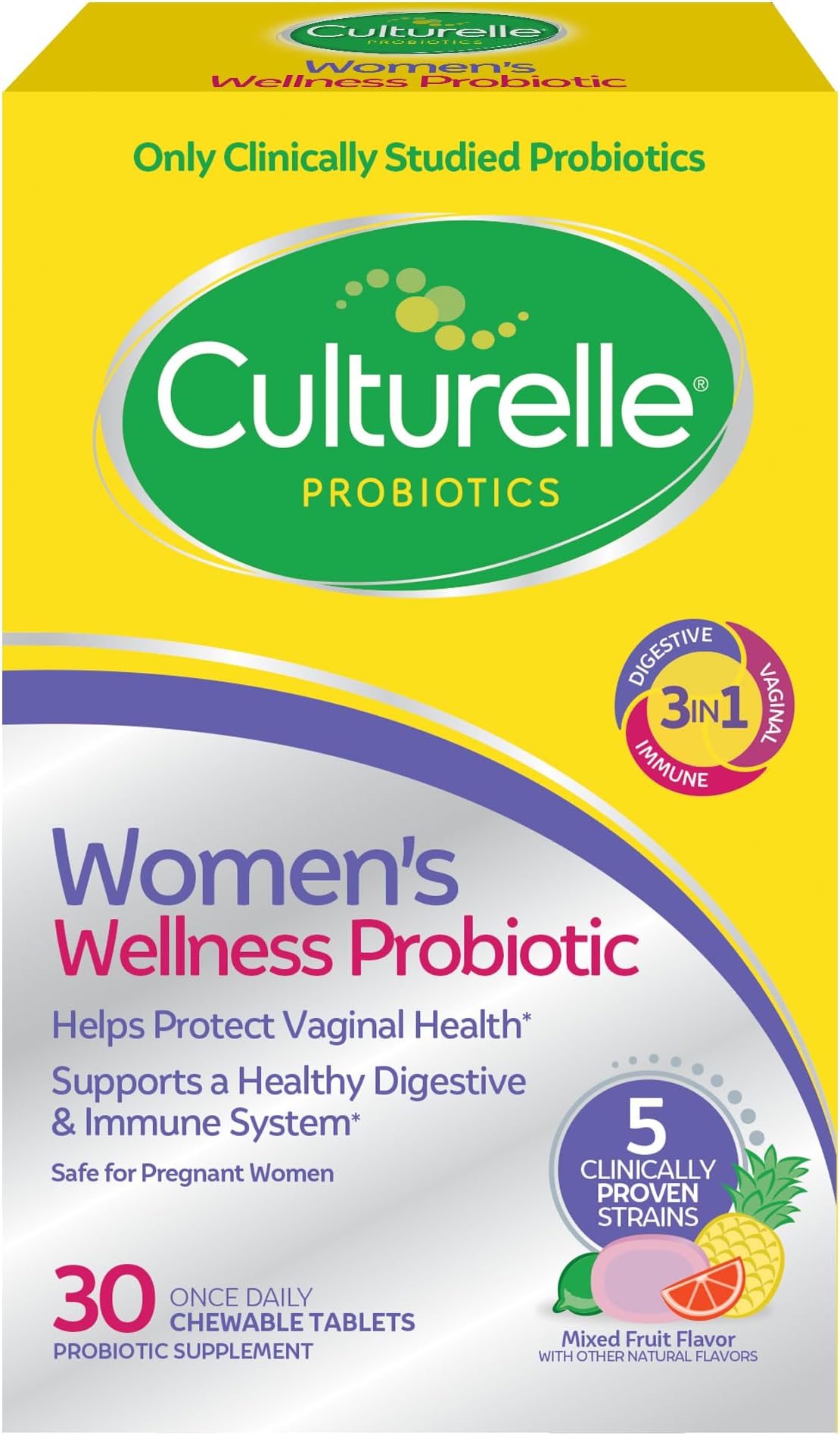 Women’s Wellness, Daily Chewable Probiotics for Women - Supports Digestive, Vaginal and Immune Health, Occasional Diarrhea, Gas & Bloating - Non-GMO - 30 Count