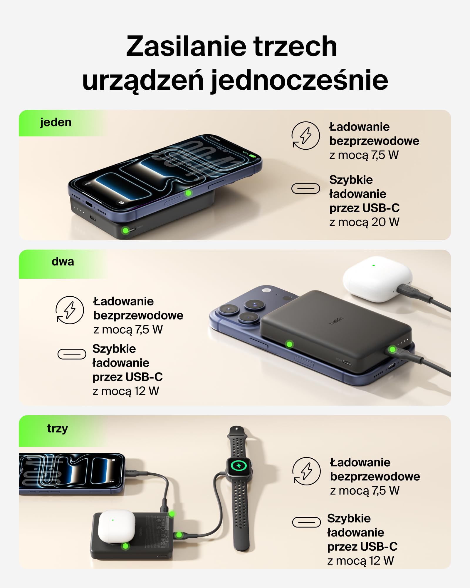 Belkin BoostCharge Magnetyczny Powerbank 10 000 mAh, Porty USB-C – Czarny | Powerbank Bezprzewodowy 10 000 mAh, Pierścień Magnetyczny, 2 Porty USB-C, Naładowany, Kabel w Zestawie, do Podróży Samolotem