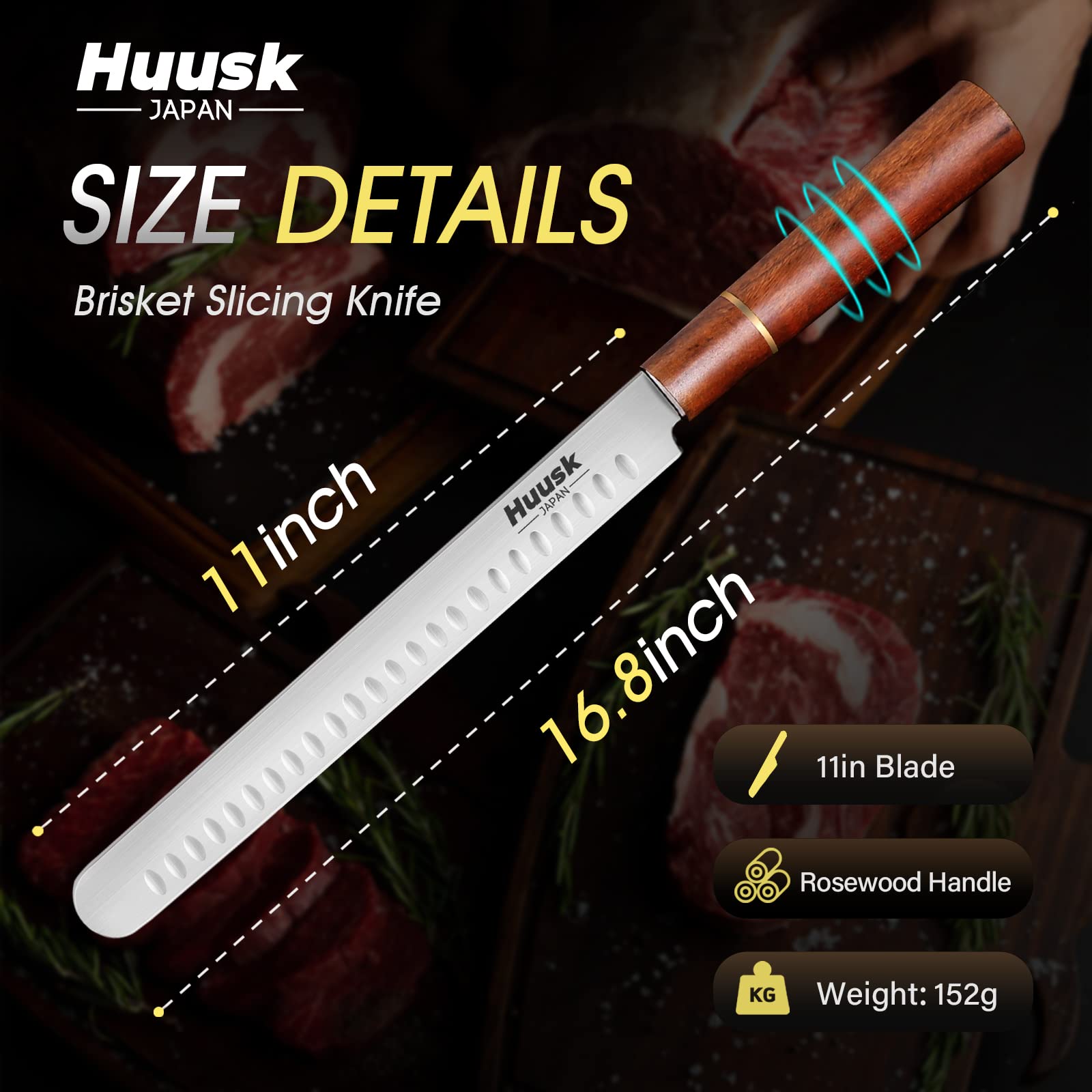 Huusk Brisket Carving Knife for Meat, Gifts Idea for Dad Smoker Men — Amazon image 2