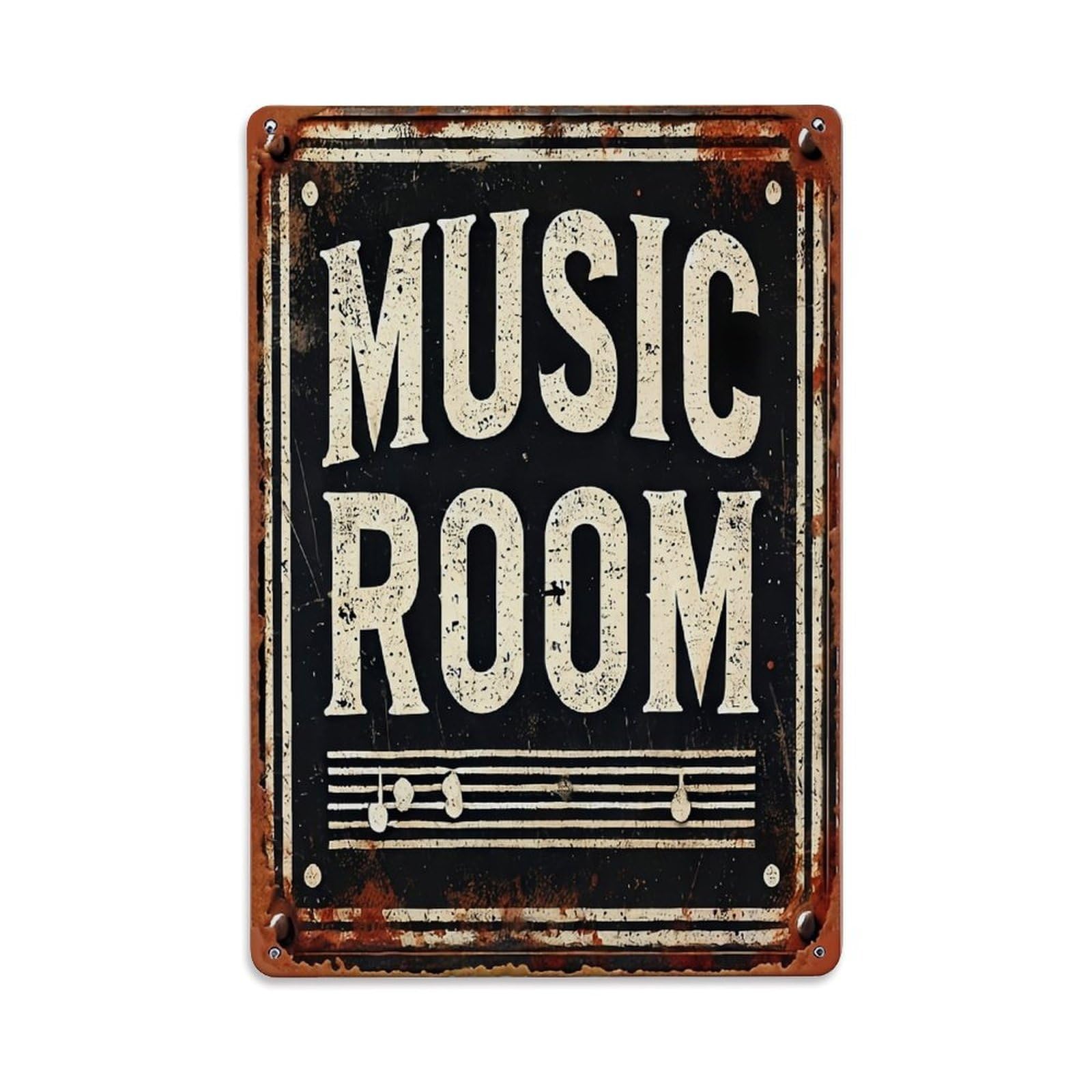 Music Room Sign With Notes Retro Metal Tin Sign, Vintage Decor Art Poster for Bar, Home, Man Cave, Kitchen, Laundry Room Gift 8x12Inch