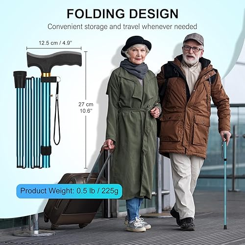 Miniatura 2 de supregear Bastón plegable, ligero y ajustable de 5 niveles con correa para la muñeca y mango en T, ayuda de movilidad portátil para ancianos y