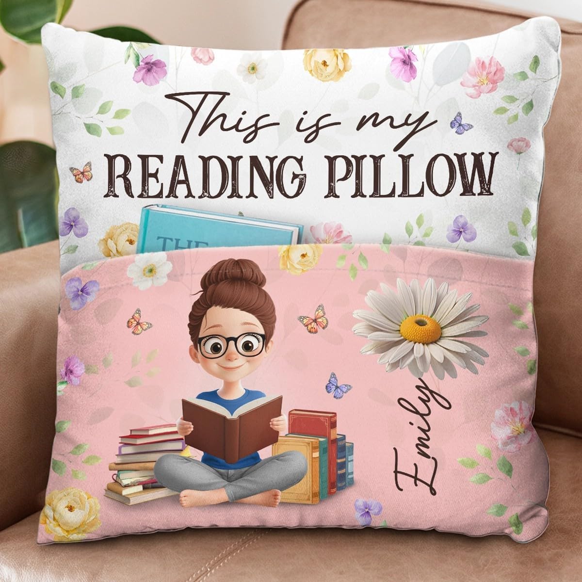 JoyCrafters Custom Birth Month Flower Pocket Reading Pillow - Personalized Bookish Gift for Book Lovers, Readers & Librarians