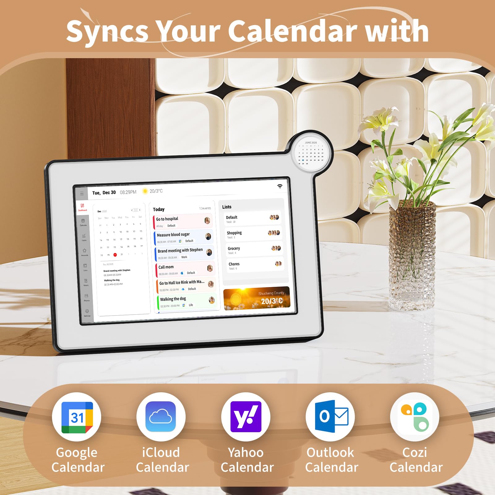 Digitaler Kalender, elektronischer Kalender mit 10,1 Zoll Touchscreen, intelligenter Kalender für Arbeit und Familienplaner, funktioniert auch als digitaler Bilderrahmen, Geschenke für Frauen und