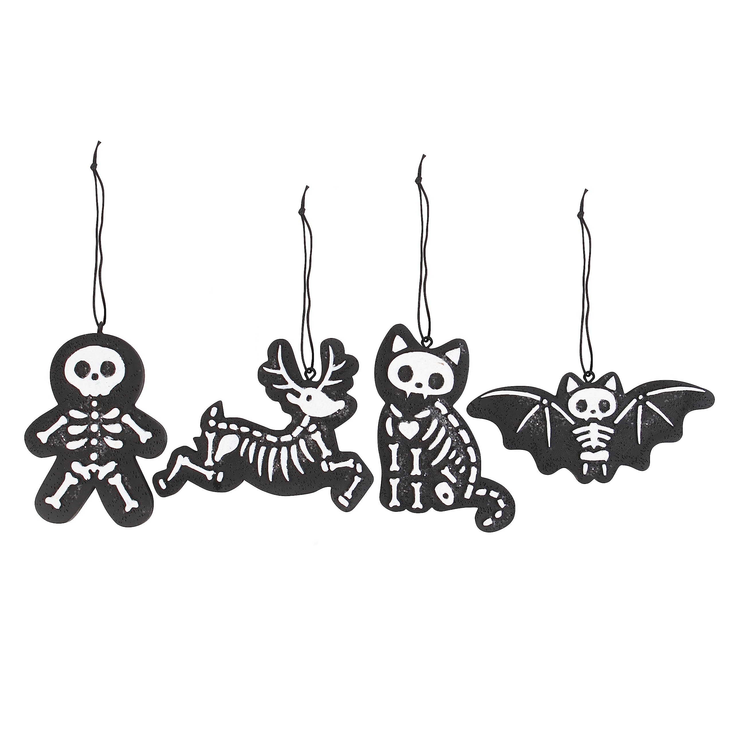 Something Different  Set Of 4 Creepy Skeleton Cookie Ornaments Black