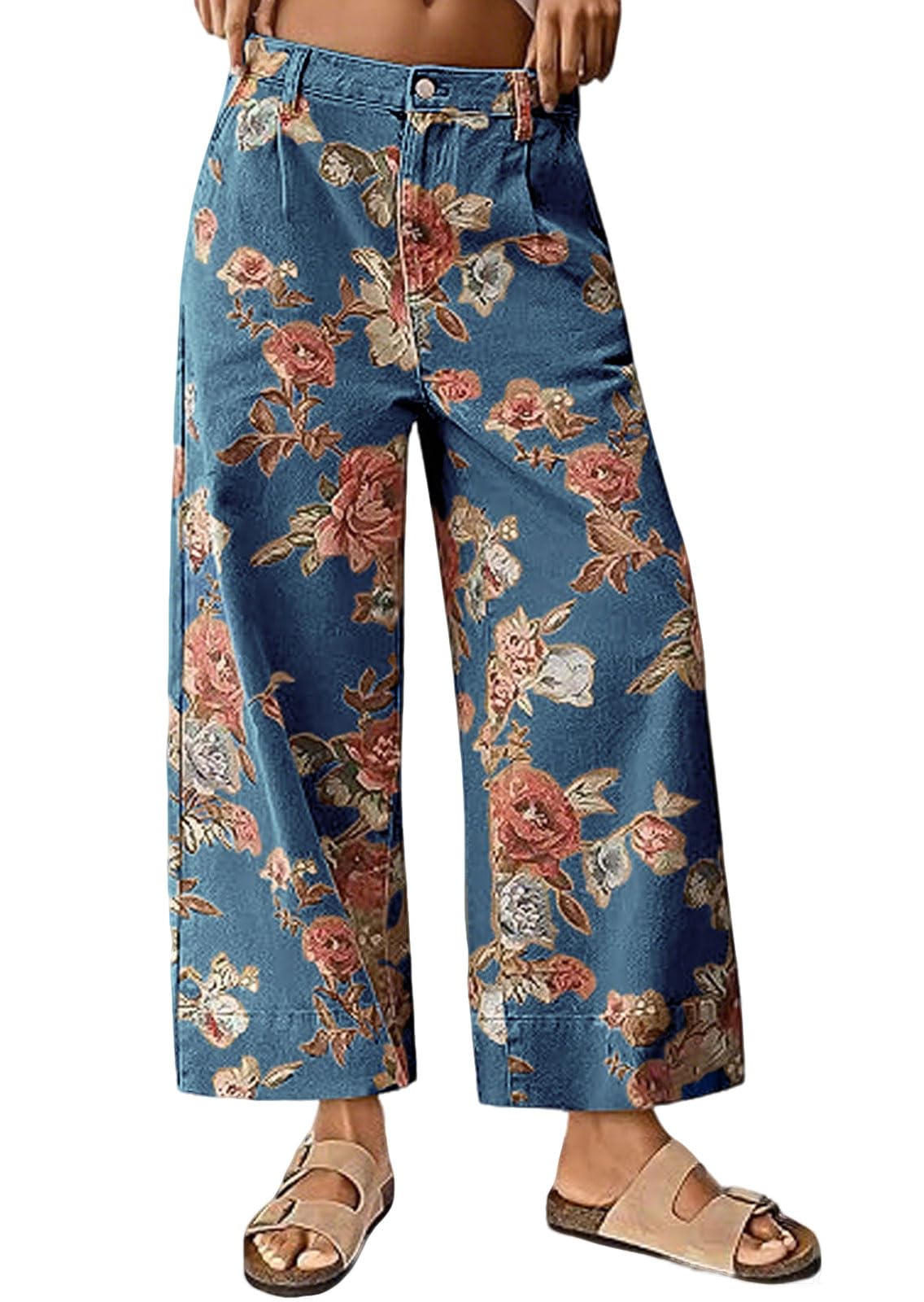 loveimgs Women Mid Rise Cropped Wide Leg Jeans