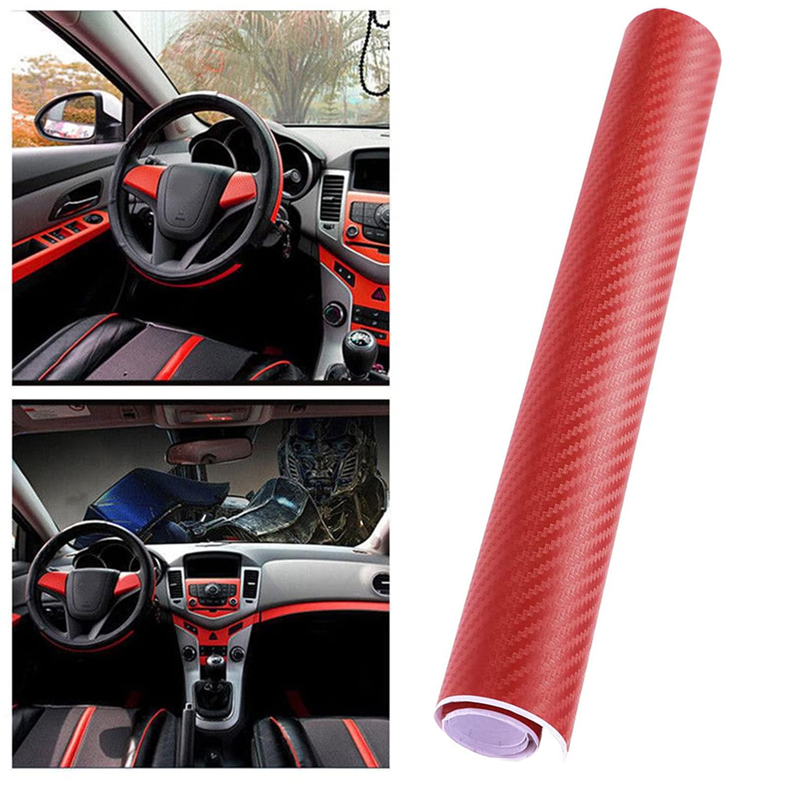 WenMei Red Carbon Fiber Car Wrap Vinyl Roll 3D Carbon Fiber Vinyl Car