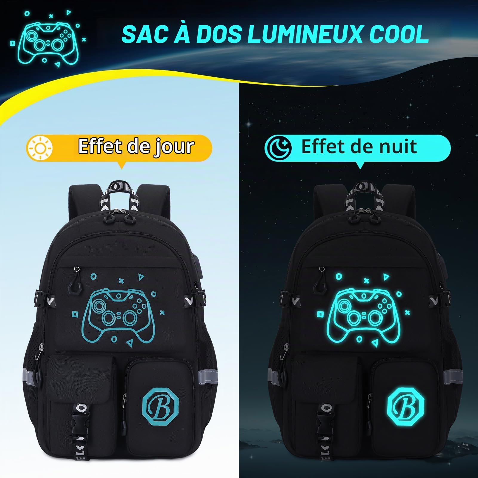 Lot de 2 Sacs à Dos d'École Adolescents avec Trousse