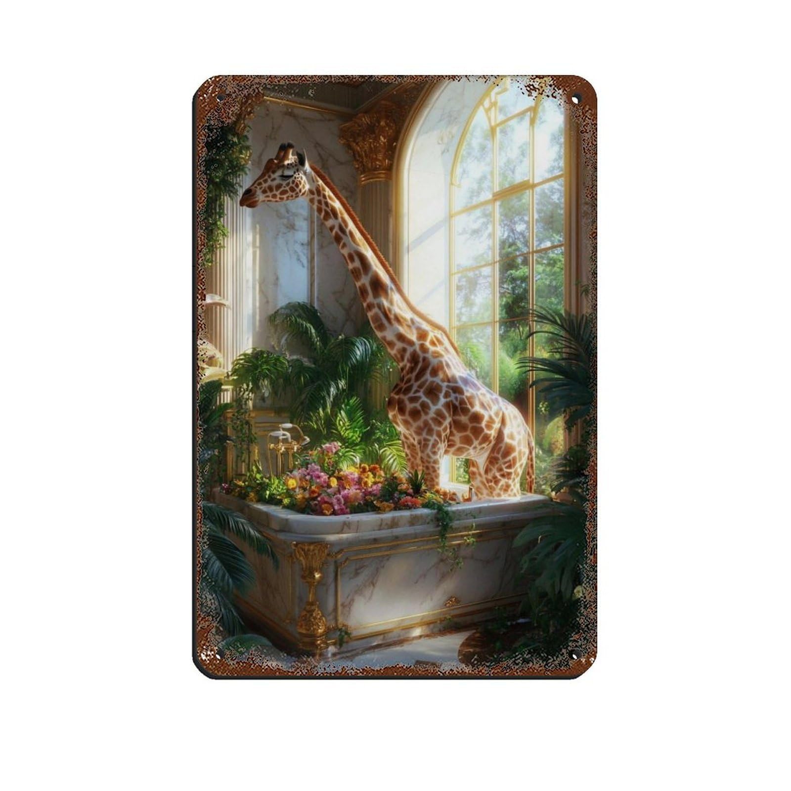 Lxwnze 20L X 30W Cm Elegant Giraffe In Marble Room Tin Sign Vintage Metal Pub Club Cafe Bar Home Wall Art Decoration Poster Retro 8X12inch(20X30cm)